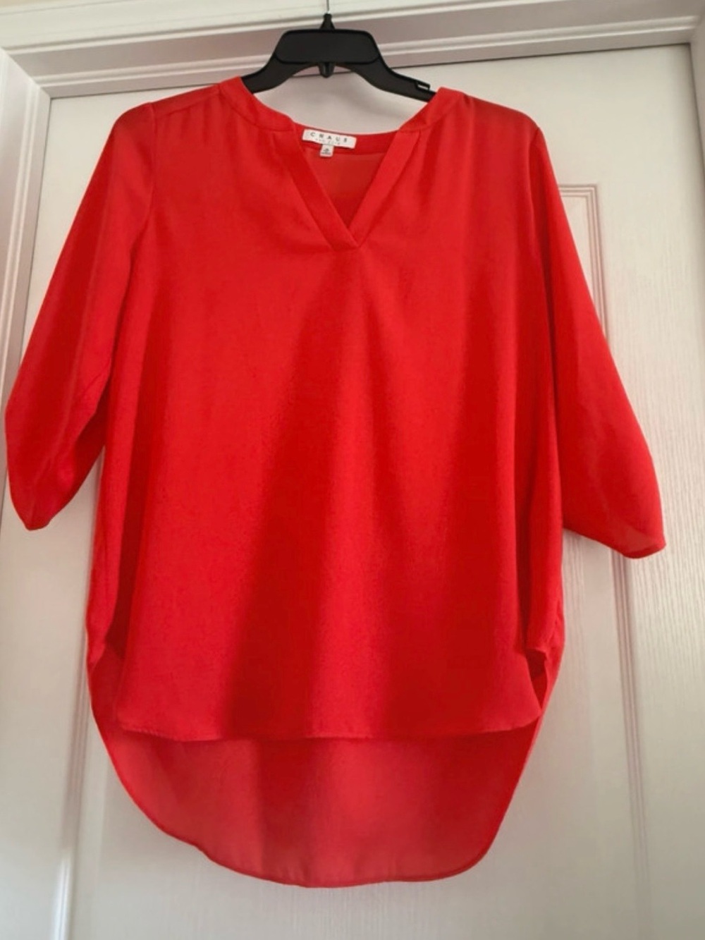 Chaus Red V-Neck High-Low Blouse